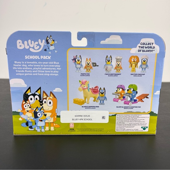 Bluey School Pack Figure Set 4-Pack includes Bluey, Rusty, Chloe, Calypso - Picture 8 of 11